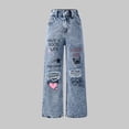 thumbnail image 2 of EnJoCho Girls Kids Cartoon Print Wide Leg Straight Denim Jeans Pants Summer Cute Baggy 𝖸𝟤𝖪 Teen Trendy Prep𝗉y Streetwear Bottoms Trousers, 2 of 7