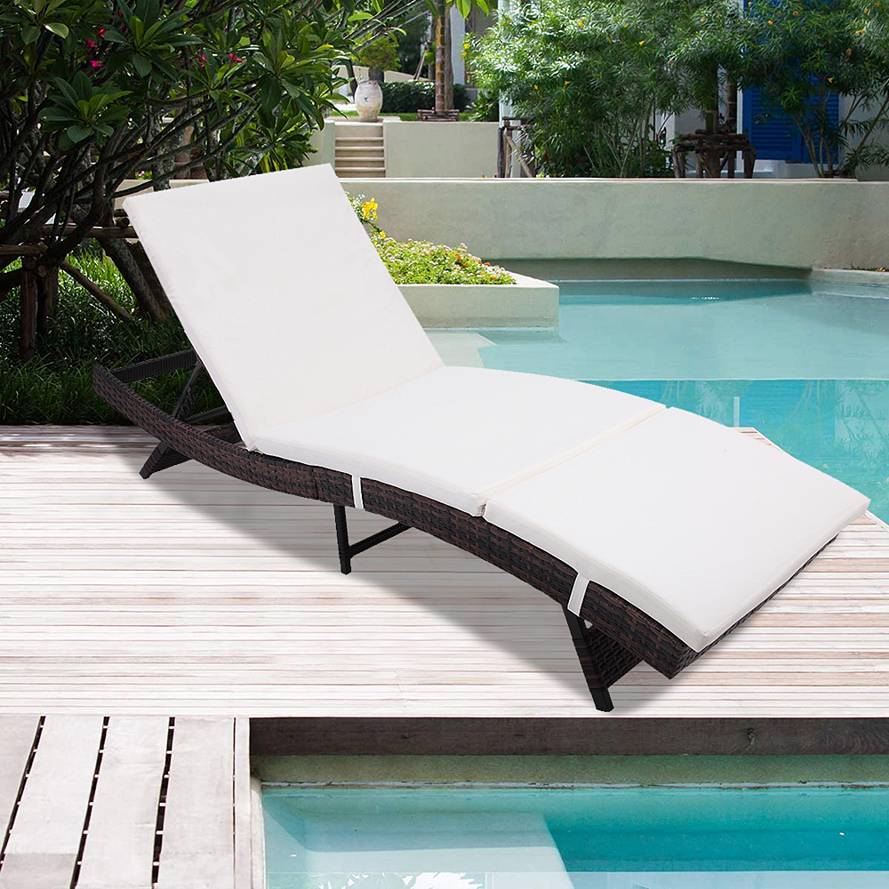 uhomepro Outdoor Chaise Lounge, Patio Reclining Chaise Lounge Chair, Folding Outdoor Beach Pool Porch Wicker Rattan Chaise with Soft Cushion, Adjustable Backrest Lounger Chair for Backyard, Q9833 - image 2 of 12