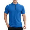 thumbnail image 2 of LEKWK Mens Athletic Tops Short Sleeve Quarter Zip Workout Shirts Slim Fit Mock Neck Textured Quick Dry Lightweight Workout Running Gym Tops Blue XXXL, 2 of 5