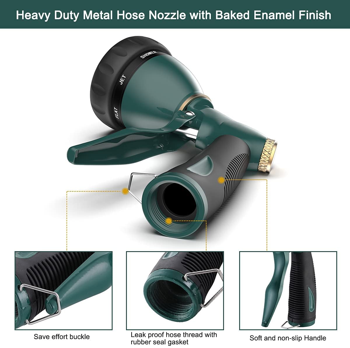Garden Hose Nozzle Sprayer Heavy Duty, 100% Metal Spray Nozzle High Pressure Water Hose Nozzle with 7 Patterns for Watering Garden, Washing Cars and Showering Pets