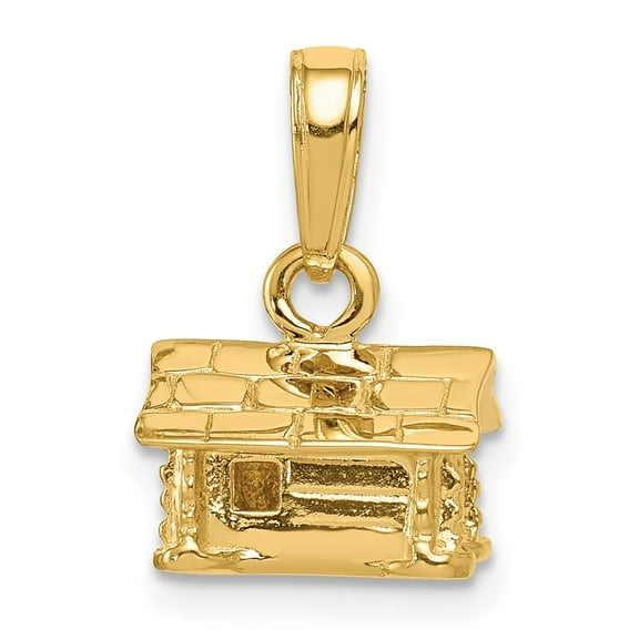14K Yellow Gold Charm Pendant 15 mm 10 3-D Log Cabin