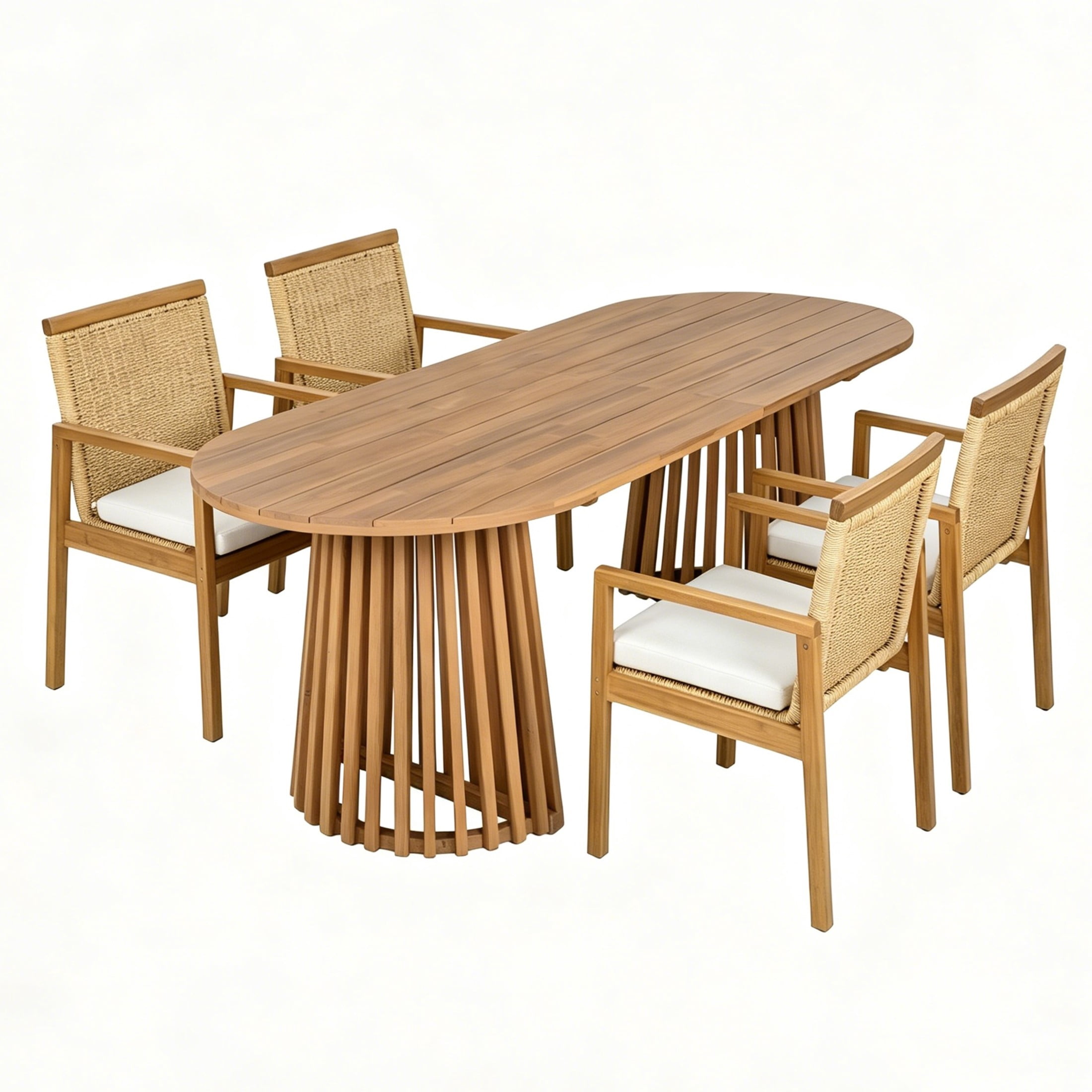 Christopher Knight Home 5-Piece Coastal Outdoor Wood Dining Set, Brown Oval Table and Natural Wicker Chairs