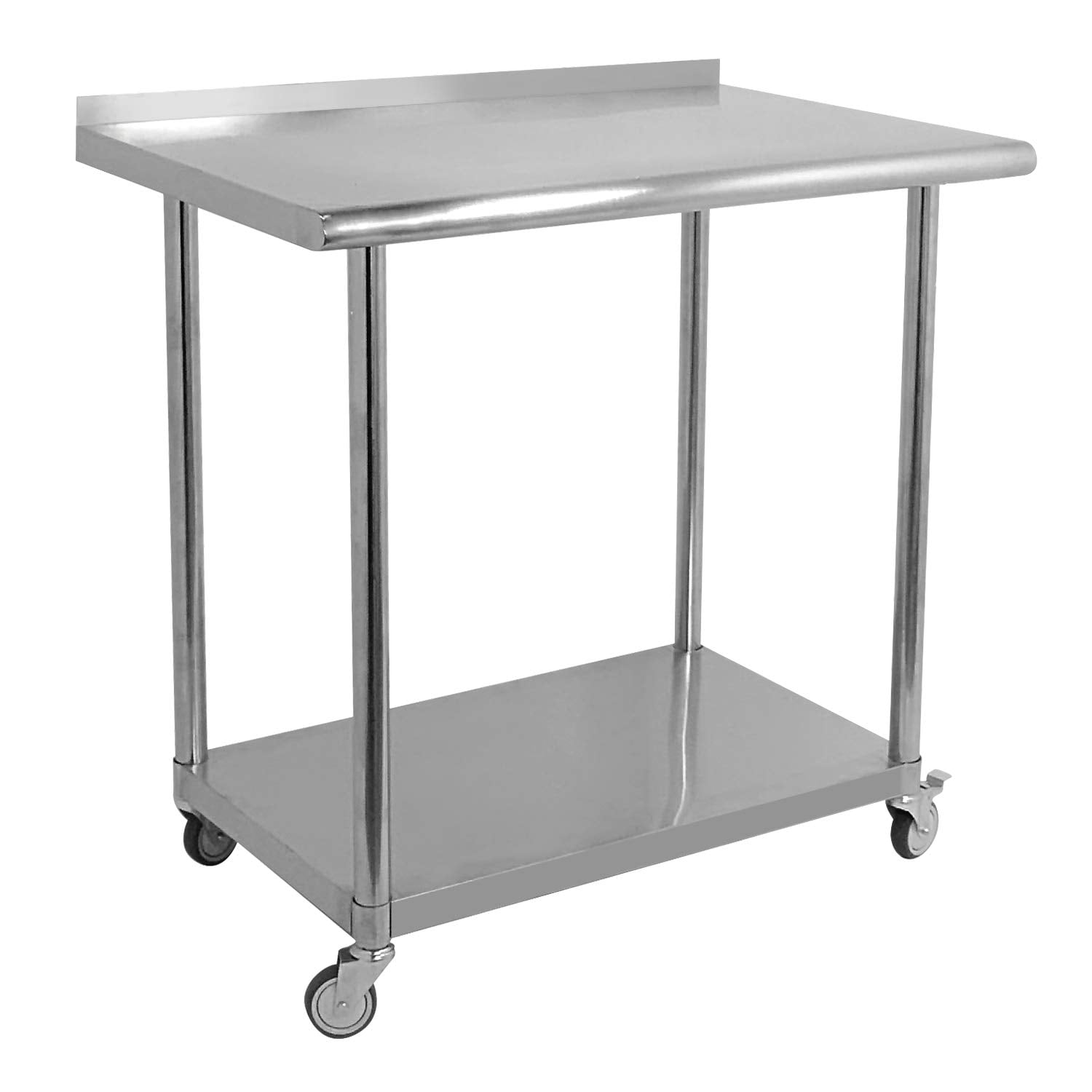 36"x24" Stainless Steel Work Table 4 Casters For Undershelf Cafeteria Silver 