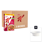 Kelloggs Special K Breakfast Cereal, Family Size, Red Berries (3 Boxes) & 3x 12oz Disposable Plastic Bowl