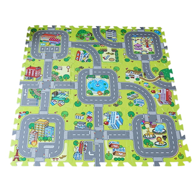 Yeacher Traffic Play Mat Puzzle Foam Interlocking Tiles Kids Road Traffic Play Rug Children Educational Playmat Rug Baby Play Set Mat