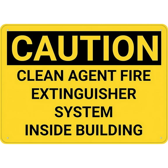 Caution Clean Agent Fire Extinguisher System Inside Building Sign 12 x 8 Inches - Rust-Free Aluminum UV Printed, 4 Pre-Drilled Holes, Durable Weatherproof Business Use