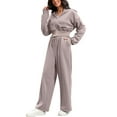 thumbnail image 4 of ATHLECHIC Women's Tracksuits 2 Piece Outfits Casual Cropped Hoodie Wide Leg Pants Workout Lounge Sets S Coffee, 4 of 4