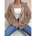 thumbnail image 4 of Women Fuzzy Fleece Jacket Zip Up Oversized Winter Warm Sweatshirt Hoodies Khaki M, 4 of 9