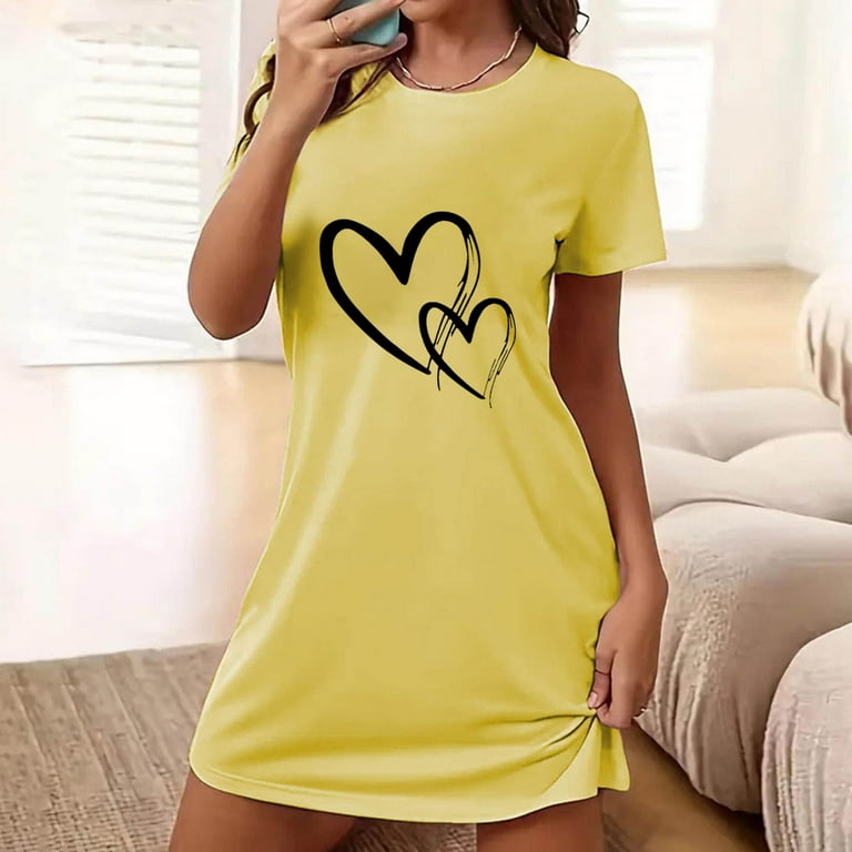 DeHolifer Nightgown for Women Plus Size Heart Printed Crewneck