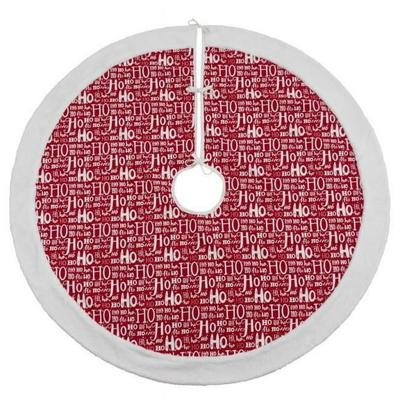 SARO 2525.R56R 56 in. Round Red Ho Ho Ho Christmas Tree Skirt