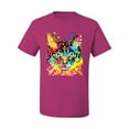 thumbnail image 2 of Wild Bobby Dean Russo Colorful Blue Eyes Cat Cat Lover Men Graphic Tee, Fuschia, 4X-Large, 2 of 5