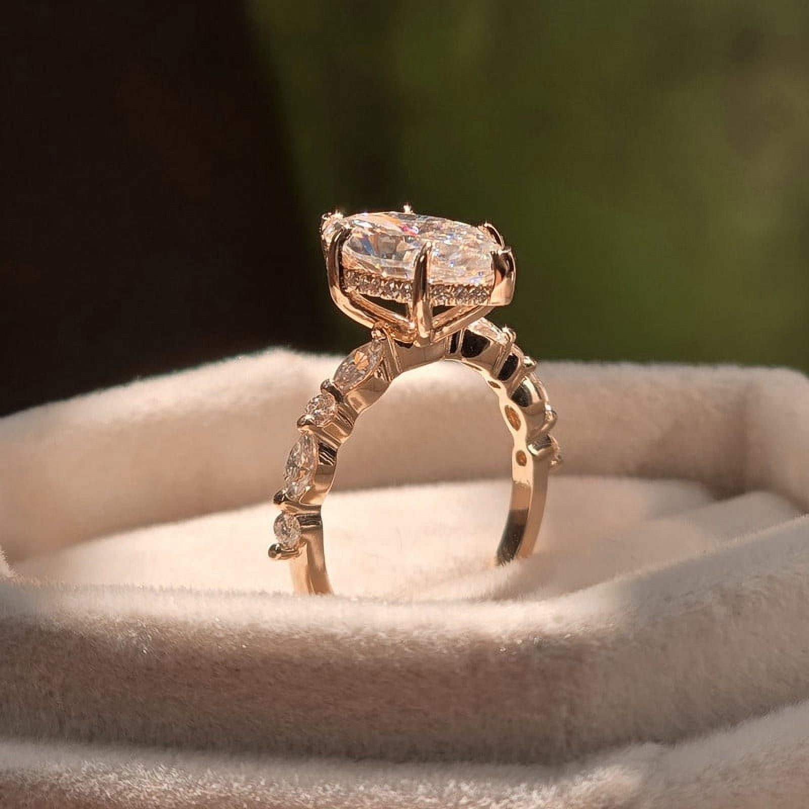 solitaire jewels 2CT Marquise Moissanit Hidden Halo Engagement Ring For Women, 14K Rose Gold