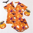 thumbnail image 2 of CUZIBR Toddler Girls Pajamas Halloween Short Sleeve Ruffles Bow Tie Shirt And Shorts 2 PC Sleepwear Ghost Witch Graphic Lapel Smooth Loungewear Cute Party Daily Homewear,Orange,3-4 Years, 2 of 7