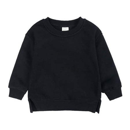 

YYDGH Clearance Toddler Baby Boy Girl Side Slit Fleece Pullover Sweatshirt Solid Color Crewneck Blouse Shirt Tops Warm Fall Winter Clothes(Black 4-5 Years)