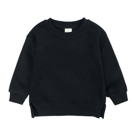 

TUOBARR Boys And Girls Sweater Coat Round Neck Small And Medium Children s Pullover Solid Color Fleece Top Black (6M-7Years)