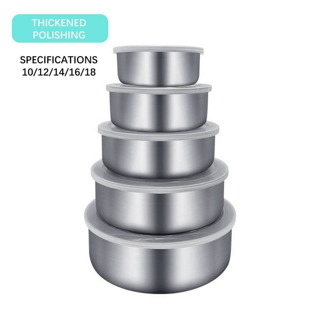 Ensemble de Bols à Mélanger en Acier Inoxydable, Bol en Acier Inoxydable Cinq Pièces Boîte de Conservation en Acier Inoxydable avec Couvercle, Réfrigérateur Circulaire Scellé, Rangement de Conservation, Boîte de Conservation Ménagère