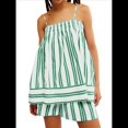 thumbnail image 1 of Conjunto de 2 Piezas de Pijama para Mujer, con Top Corto Sin Mangas con Dobladillo Fluido y Rayas Y2K + Pantalones Cortos de Cintura Alta. Verde L, 1 of 5