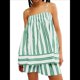 thumbnail image 1 of Conjunto de 2 Piezas de Pijama para Mujer, con Top Corto Sin Mangas con Dobladillo Fluido y Rayas Y2K + Pantalones Cortos de Cintura Alta. Verde S, 1 of 5