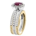 thumbnail image 3 of 10K Gold Enhanced Ruby 3-Piece Ring Set Two-tone Round 6mm Halo Diamond, size 10, 3 of 4