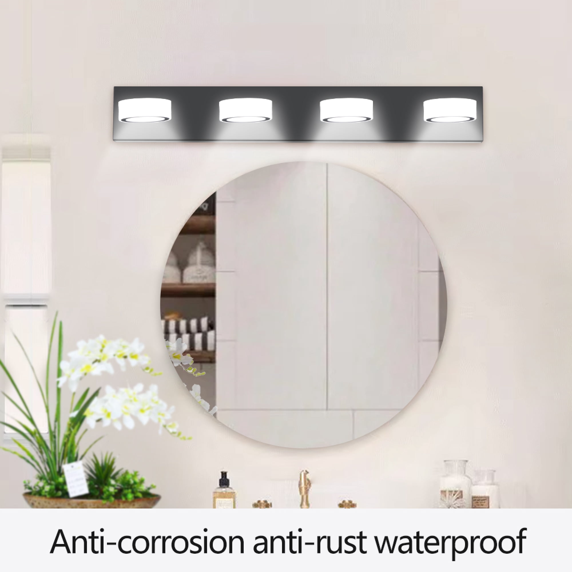 Leumius Modern 4-Light LED Vanity Light Fixture, Black Finish with Acrylic Light Shades, Energy-Efficient Bathroom Wall Sconce, Dimmable for Mirror, Shower and Bathroom Decor