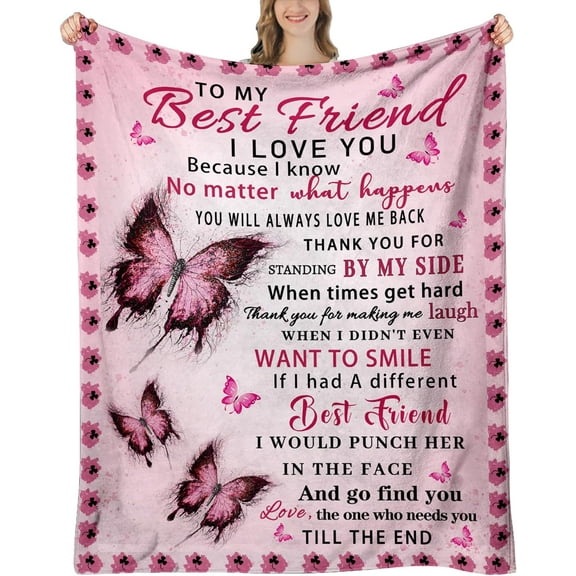 Best Friend Blanket for Women Butterfly Best Friend Birthday Gifts Friendship Gifts for Best Friends Woman Bestie Gifts Birthday Christmas Pink Gifts for Women Friend Blanket