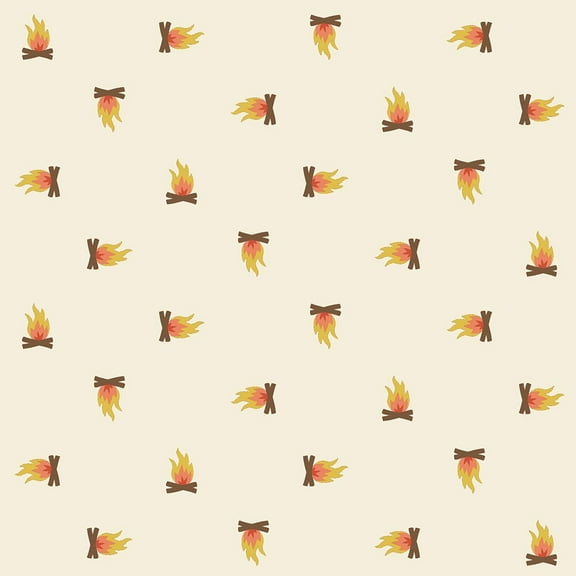 Campfire cream camping fabric, Camping Crew Pebble cotton fabric, Sold by the Quarter Yard Yd