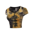 thumbnail image 2 of A2Y Women's Basic Solid Printed Scoop Neck Cap Sleeve Fitted Crop Rayon Top Tee Shirt Tie-dye Yellow XL, 2 of 3