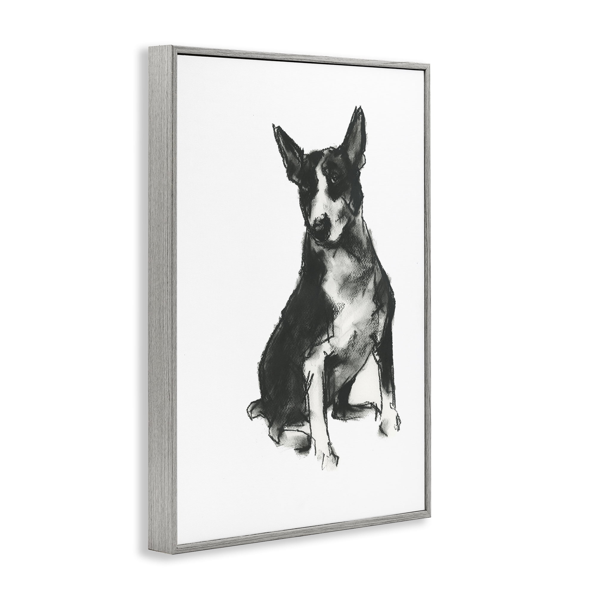 Stupell Industries Charcoal Dog Drawing Animals & Insects Drawing Gray Framed Art Print Wall Art, 16 x 24