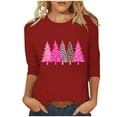 thumbnail image 2 of LEKWK T-Shirt Women Xmas Tree Crew Neck 3/4 Sleeve Tops Christmas Graphic Shirts for Women Workout Womens Funny Tshirts, 2 of 5