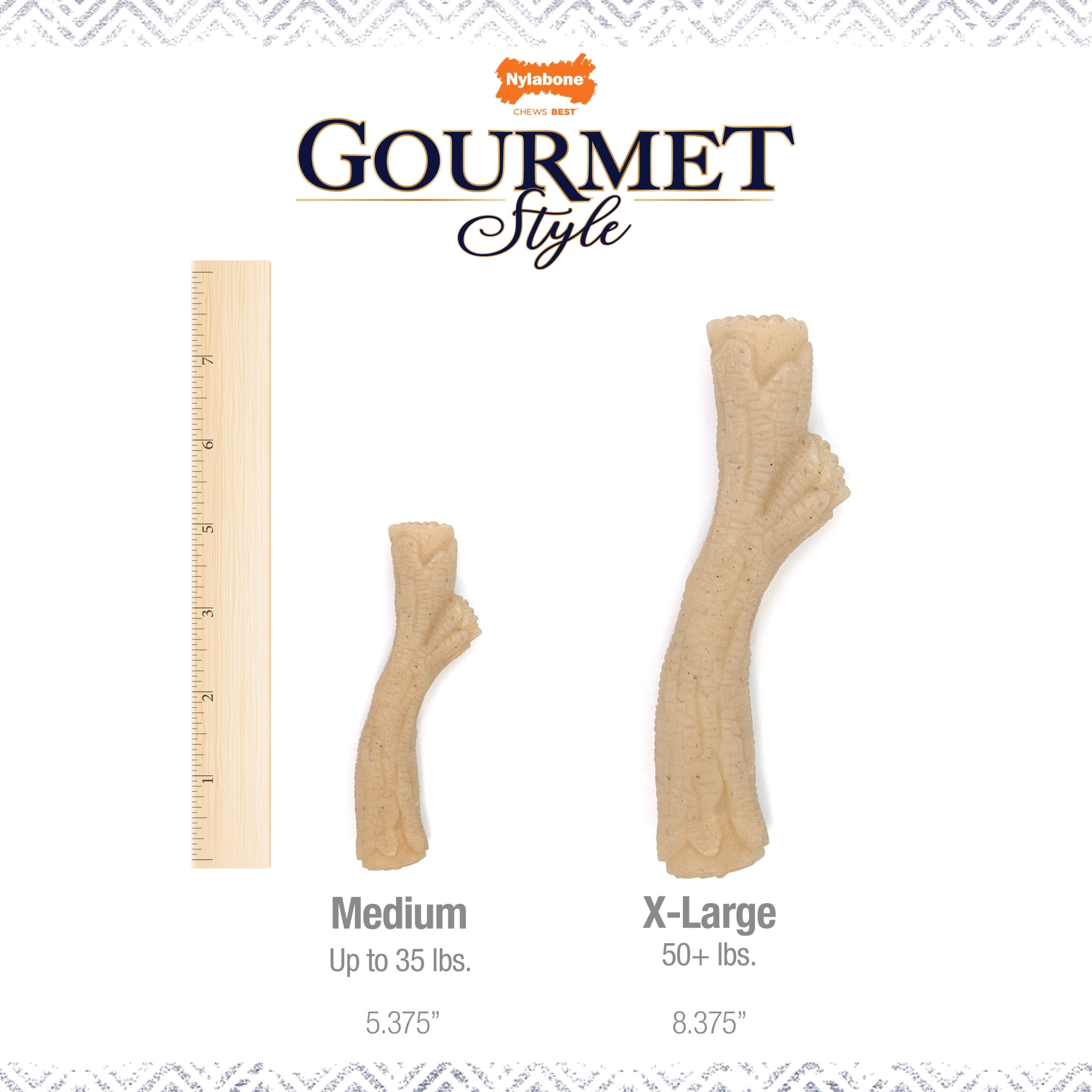 (3 pack) Nylabone Gourmet Style Dog Chew Toy Stick, Chicken, Medium (up to 35 lbs.)