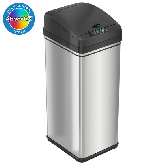 iTouchless 13 Gallon Touchless Sensor Kitchen Trash Can, Stainless Steel, Odor Filter System