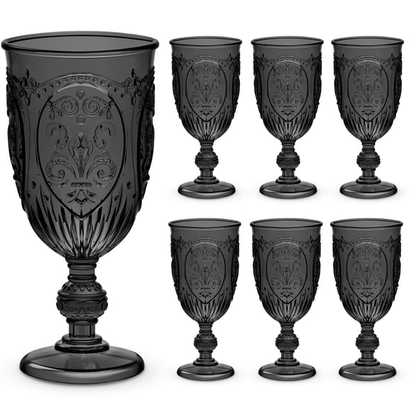 24 Pcs Plastic Goblets 7.5oz Vintage Goblet Plastic Wine Glasses Colored Retro Embossed Water Goblets for Wine Bar Juice Baby Shower Wedding Reception Grand Event Party (Royal Blue)