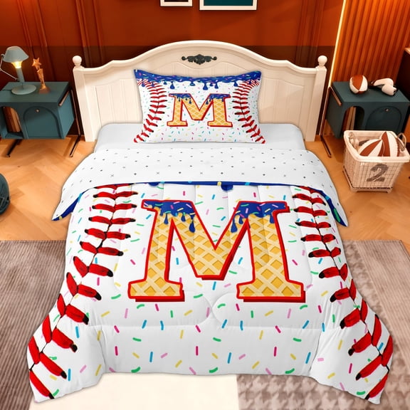 Erosebridal Orange Monogrammed M Twin Comforter Sets, Sport Baseball Bedding Set, Kids Boys, 2pcs