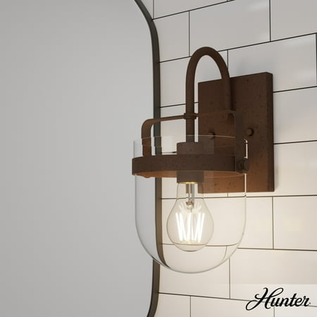 

Hunter Karloff Textured Rust with Clear Glass 1 Light Sconce Wall Light Fixture