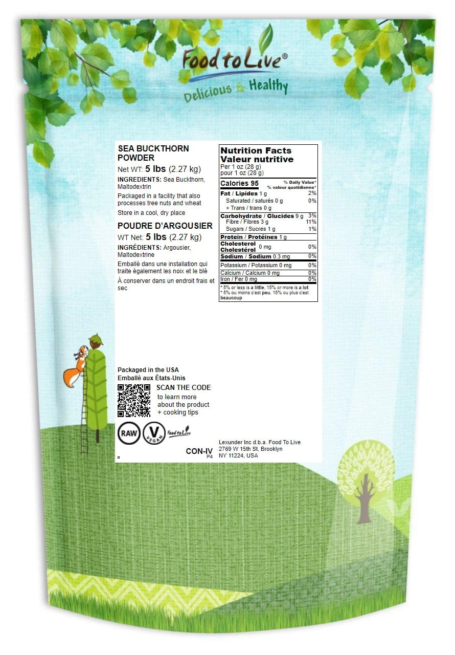 Sea Juice Buckthorn Powder, 5 Pounds — Kosher, Raw, Vegan — by Food to Live