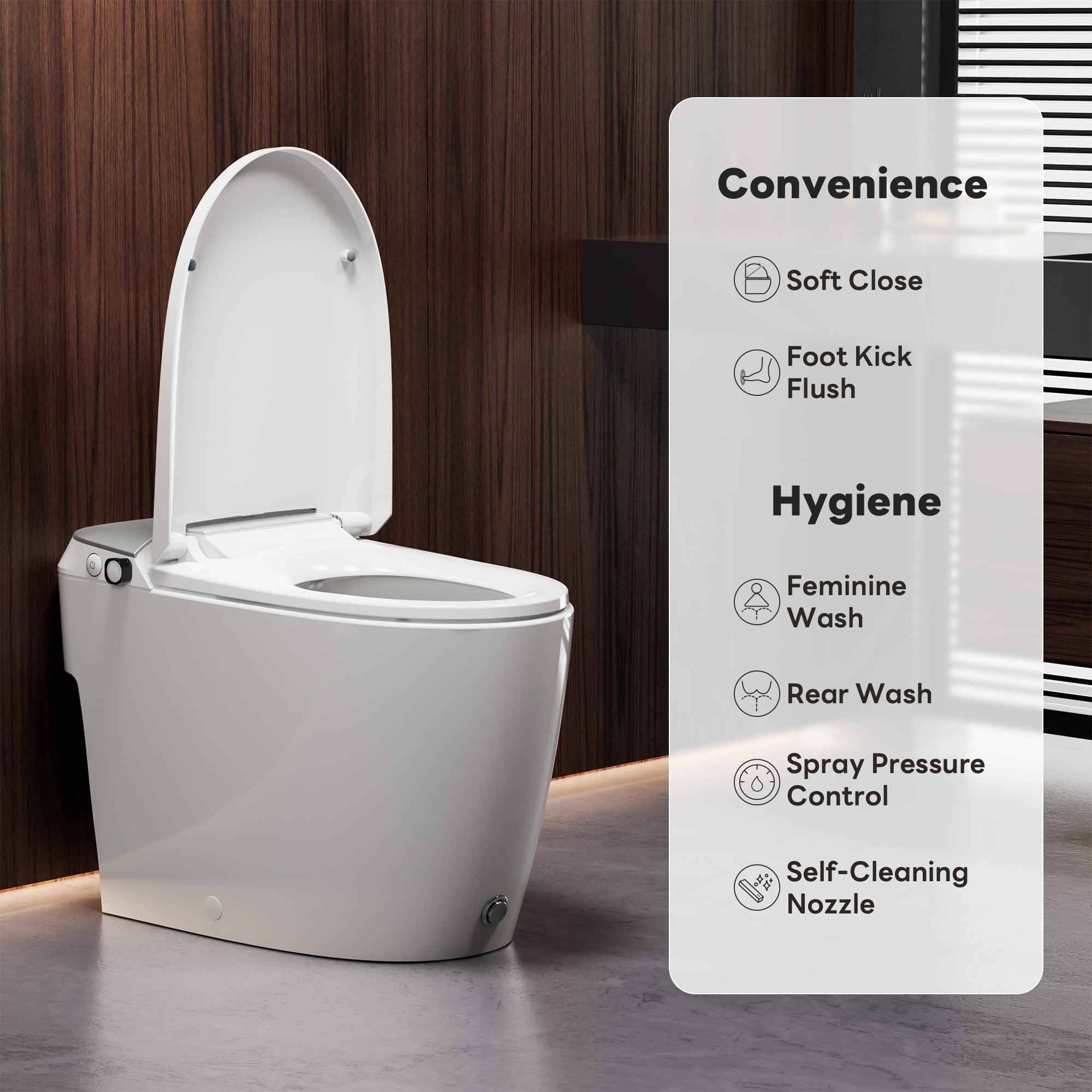 Casta Diva Non-Electric Bidet Toilet, MAP 1000g Powerful Flush Smart Toilet with Lady/Rear Wash, Foot-kick Flush, ADA Comfort Seat Height (Power Free)