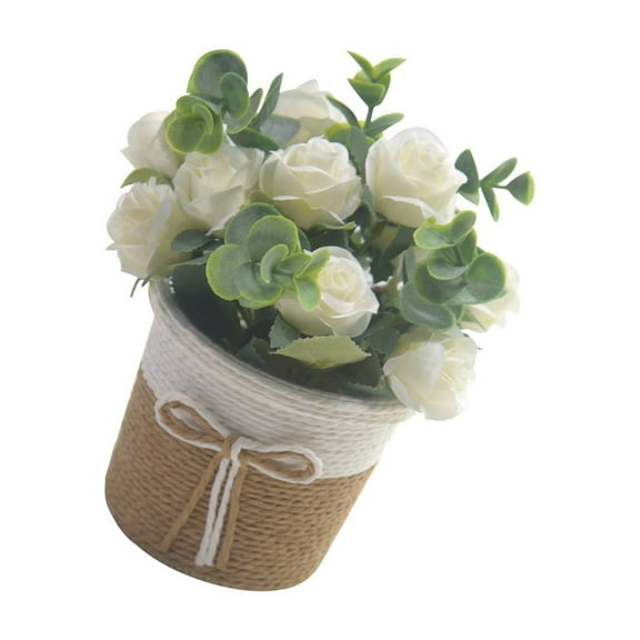 Artificial Rose Flower Bouquets in Vase for Elegant Indoor Home and Office Decors Faux Flowers Potted Plant Arrangements