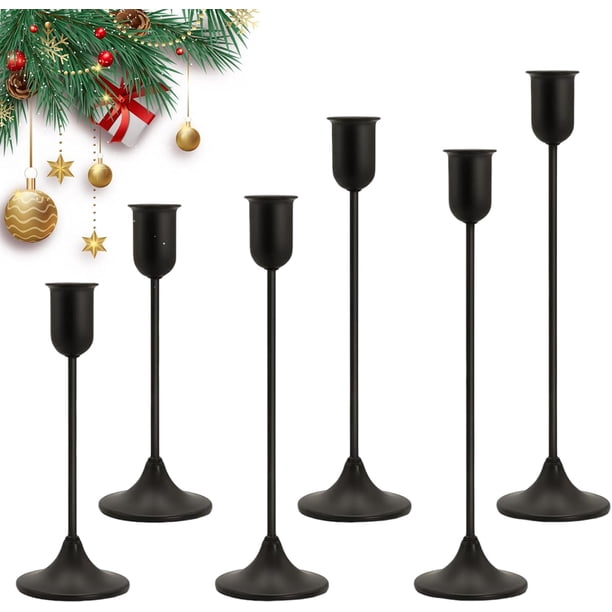 Juego de 6 Candeleros para Velas, Portavelas Decorativo de Metal Negro para Cónicas, para Decoración del Hogar, Bodas, Cenas, Fiestas y Cocina (6, Negro)