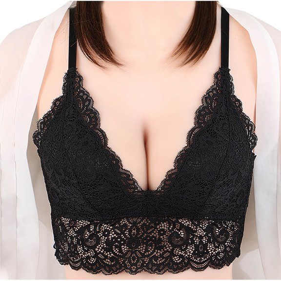 Plus Size Sports bras for Women Wireless Fashion Solid Color Steel Rings Lace Pad Gathering Camisole Integrated Type Daily Bra