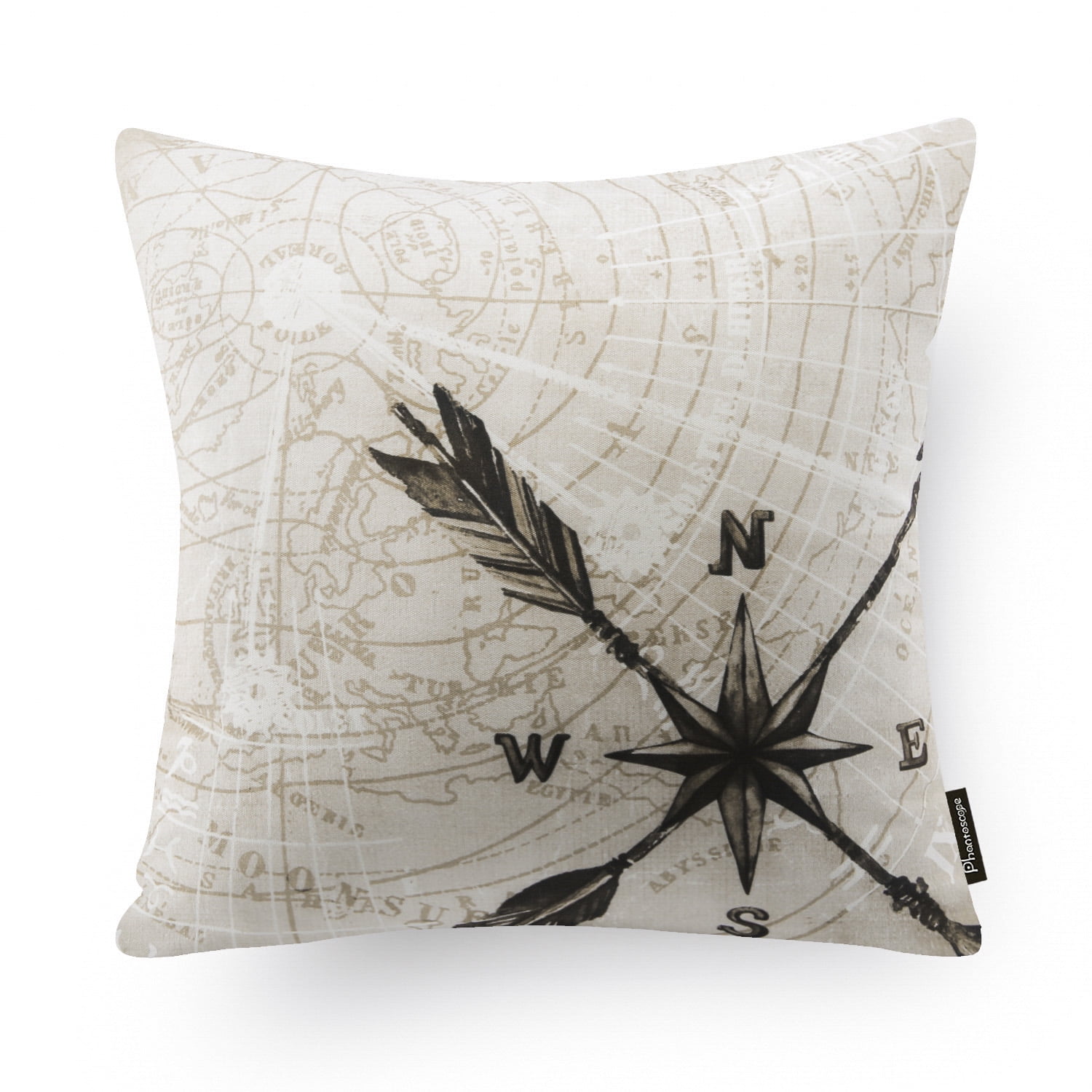 Phantoscope Geography Series Square Decorative Throw Pillow Cover, 18" x 18", Beige, 4 Pack