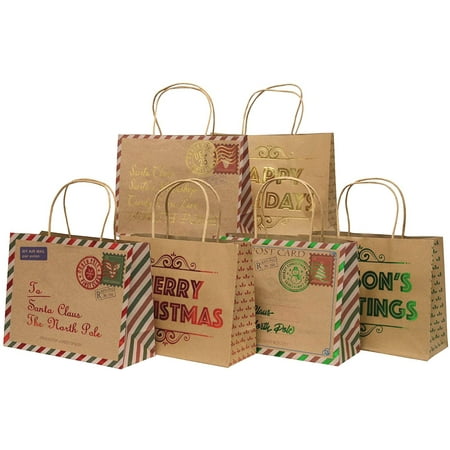 Christmas Medium Vogue Kraft with Foil Gift Bags, Santa Mail Series, 12 Pack