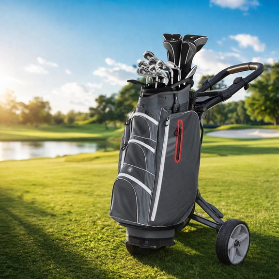 9.5 Inch Lightweight Golf Cart Bag with 15-Way Top Dividers, 7 Zipper Pockets, Rain Hood