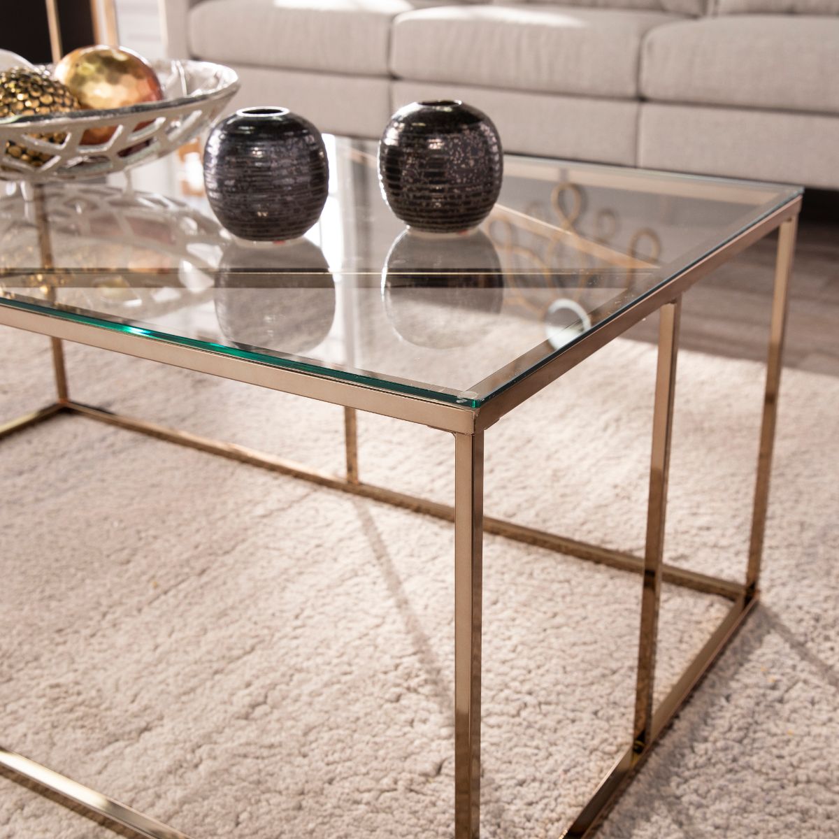 42" Gold and Black Contemporary Style Rectangular Glass Top Cocktail Table - image 3 of 4
