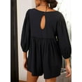 thumbnail image 3 of Franhais Women's Summer Shorts Rompers Solid Color Long Sleeve Boat Neck Loose Playsuit for Beach, 3 of 5