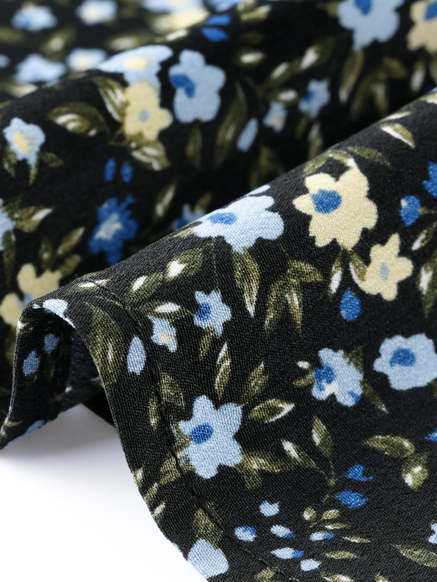 DARING DIVA Women's Plus Size V Neck Button Short Sleeve Floral Shirts 1X Black Blue