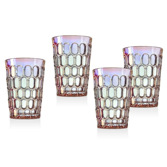 Godinger Tumbler Glasses Beverage Glass Cups - Pink Iridescent - 12 oz - Set of 4
