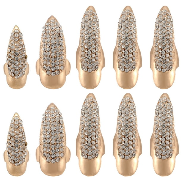 EeaseMX 10 piezas de 3 tamaños, estilo gótico punk, uñas postizas con forma de garra, anillos para dedo, decoración de cosplay (dorados)