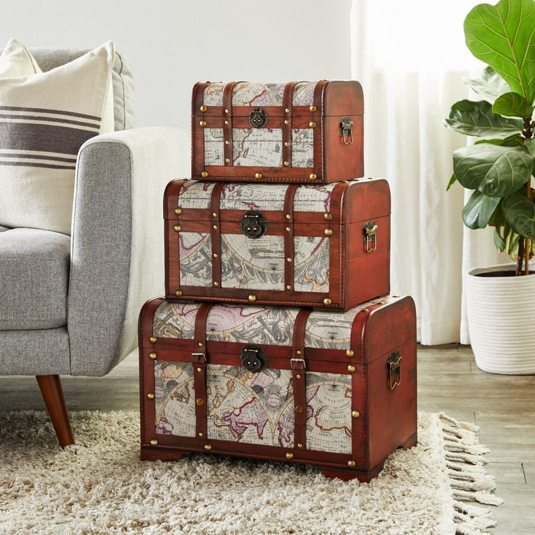 Set of 3 Small Wooden Storage Trunks and Chests, Living Room Décor