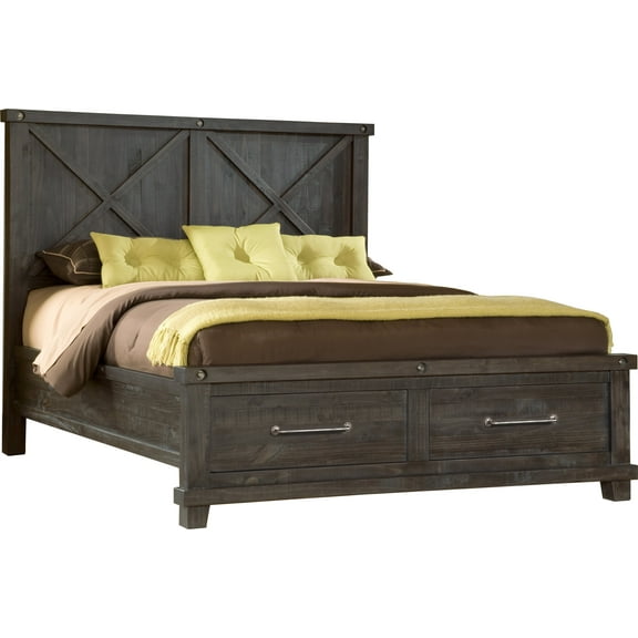 Yanez Industrial E King Storage Bed in Charcoal - Solid Wood