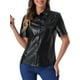 thumbnail image 1 of CAMISA DE CUERO PU INSPIRE CHIC CON BOTONES PARA MUJERES, BLUSA DE MANGA CORTA CON COLLAR, CHAQUETA, TOP DE FIESTA Y CLUB, TAMAÑO M NEGRO, 1 of 6